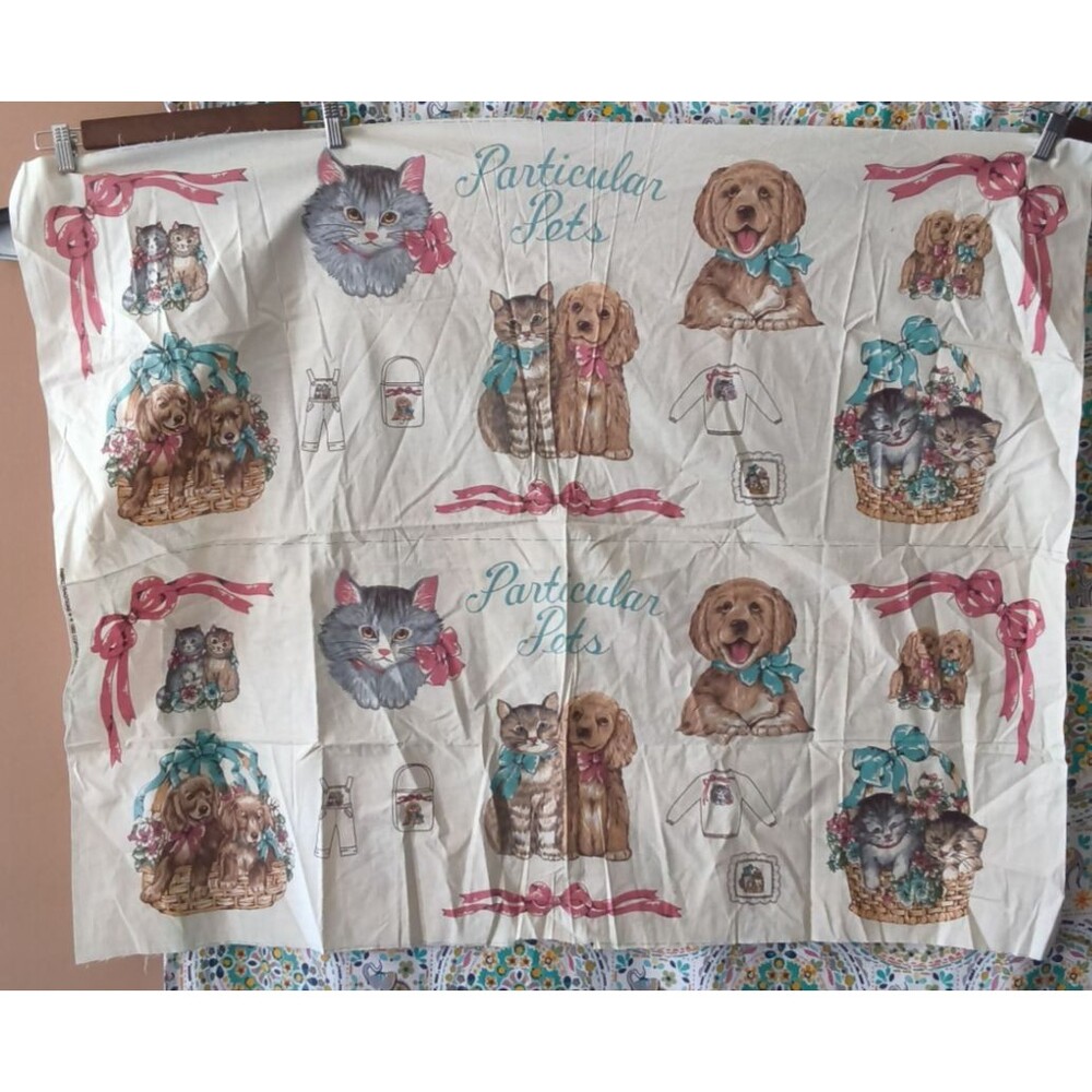 Fabric Traditions Fabric Panel "Particular Pets" 1 Yard Cats & Dogs Vintage